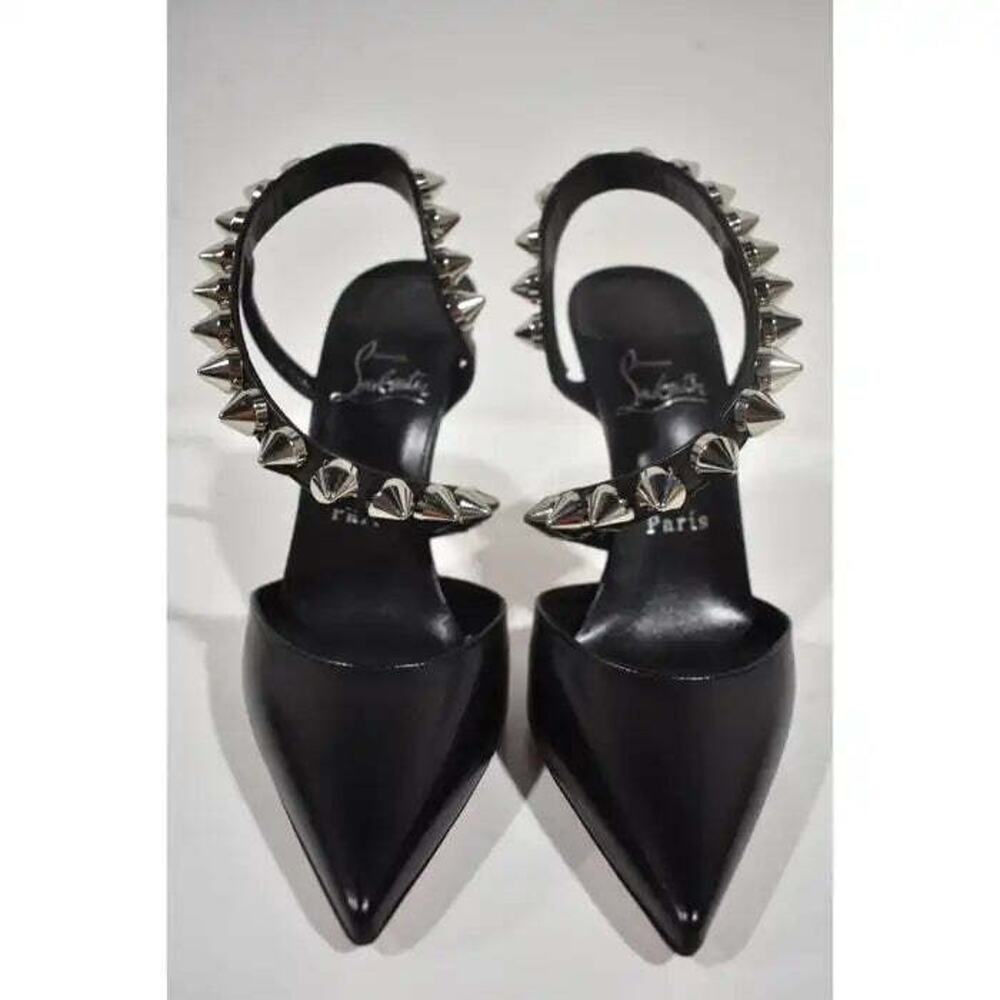 Christian Louboutin Spikita Pump 100 Black Silver Spike Strappy Sandal Heel 39 - Picture 5 of 12